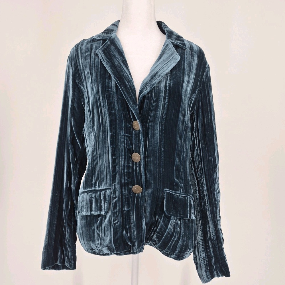 Chico's Vintage Y2K Crushed Velvet Blue Silk Blend Blend Blazer Gothic Boho Sz 0